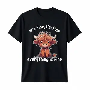 Cotton It's Fine I'm Fine Everything Is Fine Cute Highland Cow T-Shirt, 100% Cotton