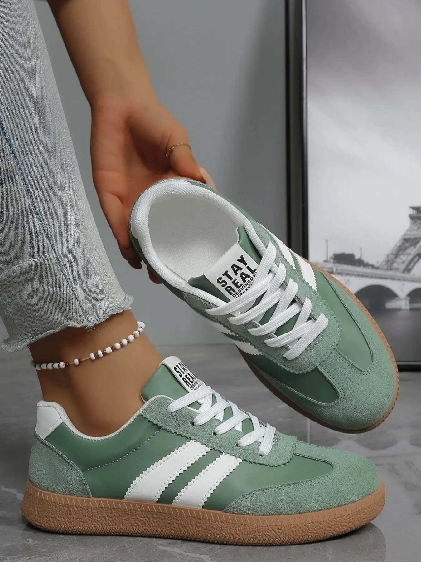 Women's Round Toe Casual Shoes, Low Heel Waterproof Non-Slip Flat Sole, Comfortable Sport Style, Spring & Fall Versatile Thick Bottom, Thick Soled Sneakers