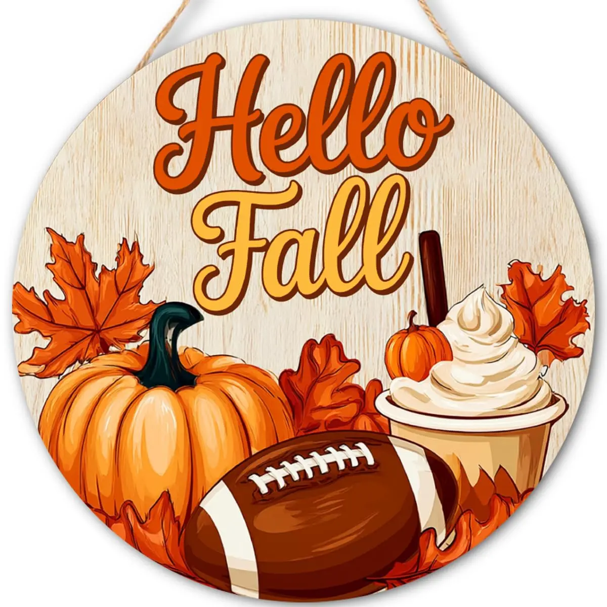 Fall Decorations Metal Hanging Sign for Home, Pumpkin Coffee SignHello Fall Sign for Front Door Porch Garden Patio Farmhouse