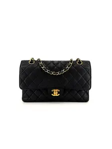 Pre-owned CHANEL Caviar Crossbody Bags Medium Double Flap Black Quilted Bag