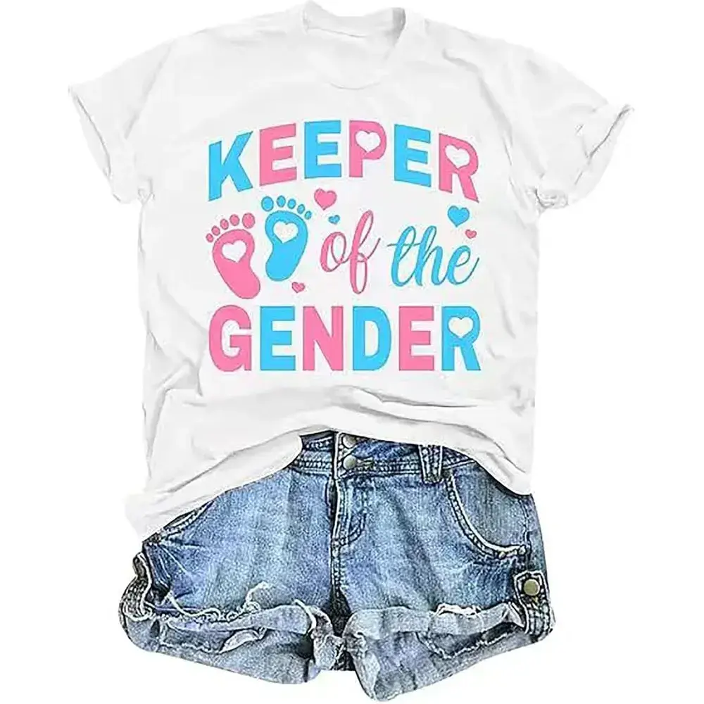 “Keeper of the Gender” Women’s Gender Reveal T-Shirt – Funny Pregnancy Announcement Tee for Moms