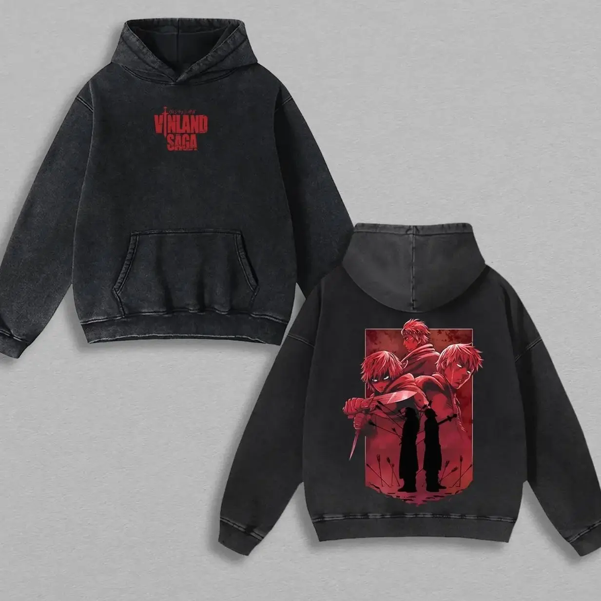 Retro Heavy Limited Vinland Saga Anime Double Printed Vintage Washed Hoodie Unisex Oversize Anime Manga Washed Heavyweight Cotton Hoodie UO3 XV0