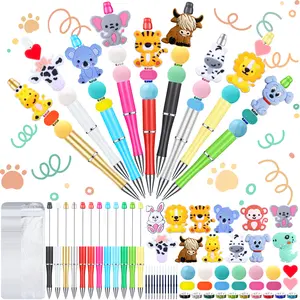 12 Set Animal Beadable Pens Bulk With Colorful Focal Silicone Beads Cute Bead Pens for Women Office Gifts diy