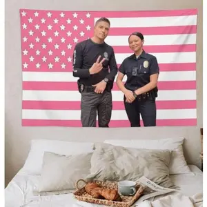 Lucy Chen The Rookie Pink American Flags Tapestry Tim Bradford For Tapestry Wall Decor, Indoor Wall Tapestries, Room Decor, One Side Polyester Wall Flag