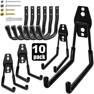 10-Pack Heavy Duty Garage Wall Hooks – Utility J Hooks for Hanging Ladders, Bikes, Power Tools with Anti-Slip Coating