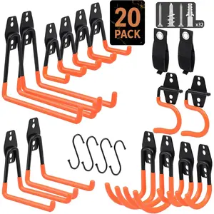 20 Pack – Wall for, Organization, Tool Hangers for Wall, Ladder Holders, Sizes with Mounting Screws (Orange)