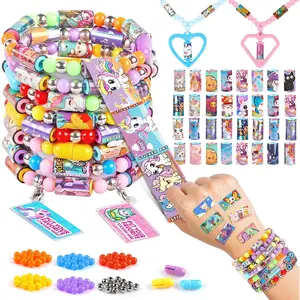 Plunack DIY Sticker Jewelry Making Kits Bracelets for Kids, Stickers Set, Includes Beads & Charms & Pendants, 320Pcs Mini Holographic Stickers, Bracelet Making Kit for Girls 6-12 Birthday Gift