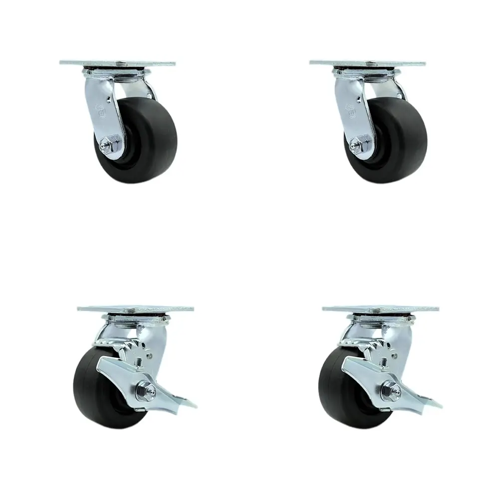 Service Caster TOOL-SCC-30CS420-POB-2-TLB-2 Tool Box Caster Wheel Set - 4 in. Flat Free, Zero Maintenance Polyolefin Wheels - Industrial Grade - 2 Swivel with Top Lock Brakes, Tool Storage, 2000 Lbs