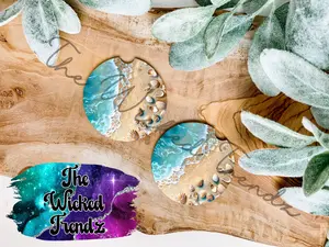 Cute Car Coasters Set of 2 Beach Ocean Shells Tropical Cute Car Truck Accessories Decor Cup Holder New Car Gift Car Decoration Women Men