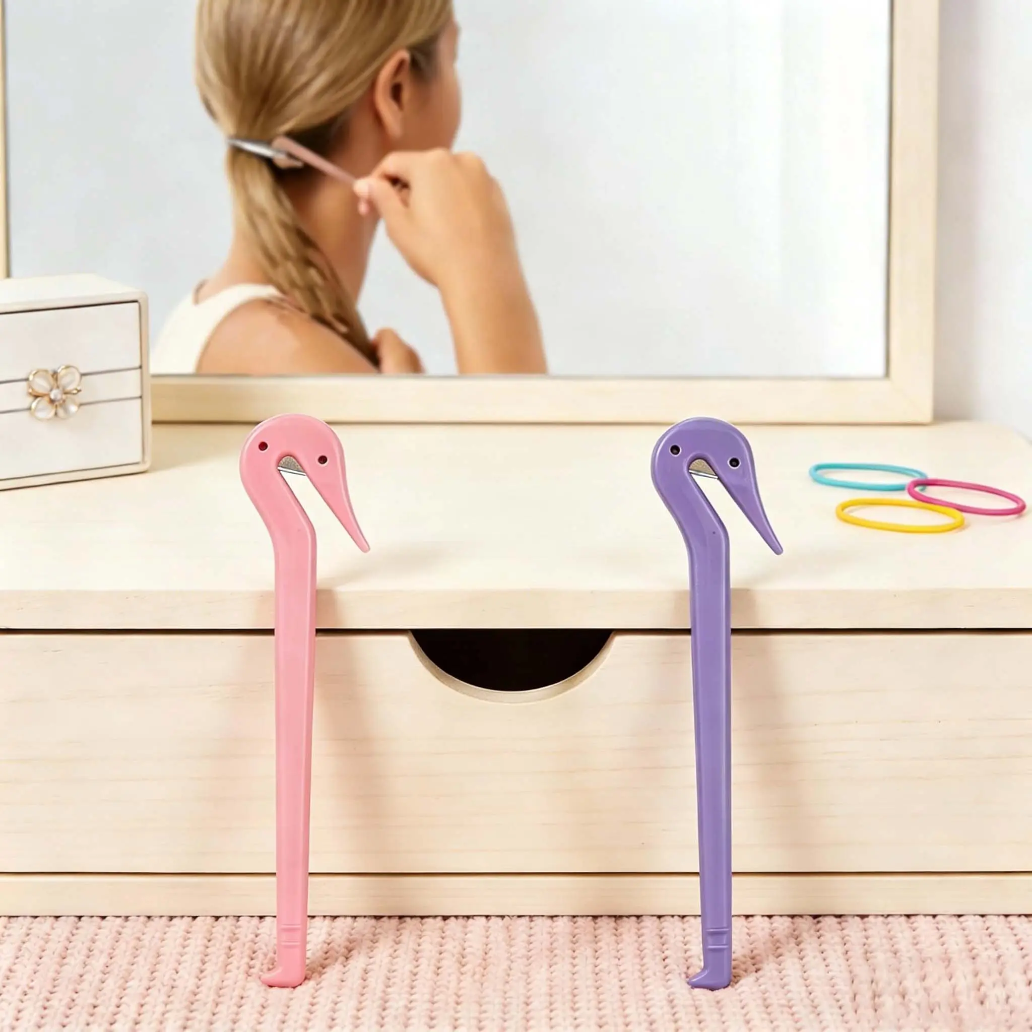 2pcs disposable rubber band knife remover, tool knife does not damage hair, cutting rubber band tool blade, rubber band knife (purple+pink)