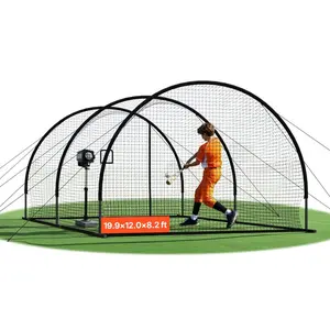 VEVOR Baseball Batting Cage, 19.9x 12.0x 8.2 FT Freestanding Portable Batting Cage, Hitting Cages with 30-Ply Knotted HDPE Pitching Machine Opening, Battings Cages Netting for Indoor Outdoor