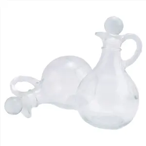 Glass Oil and Vinegar Bottles (2 Piece Set) Round Glass Oil Dispenser Bottle with Stopper