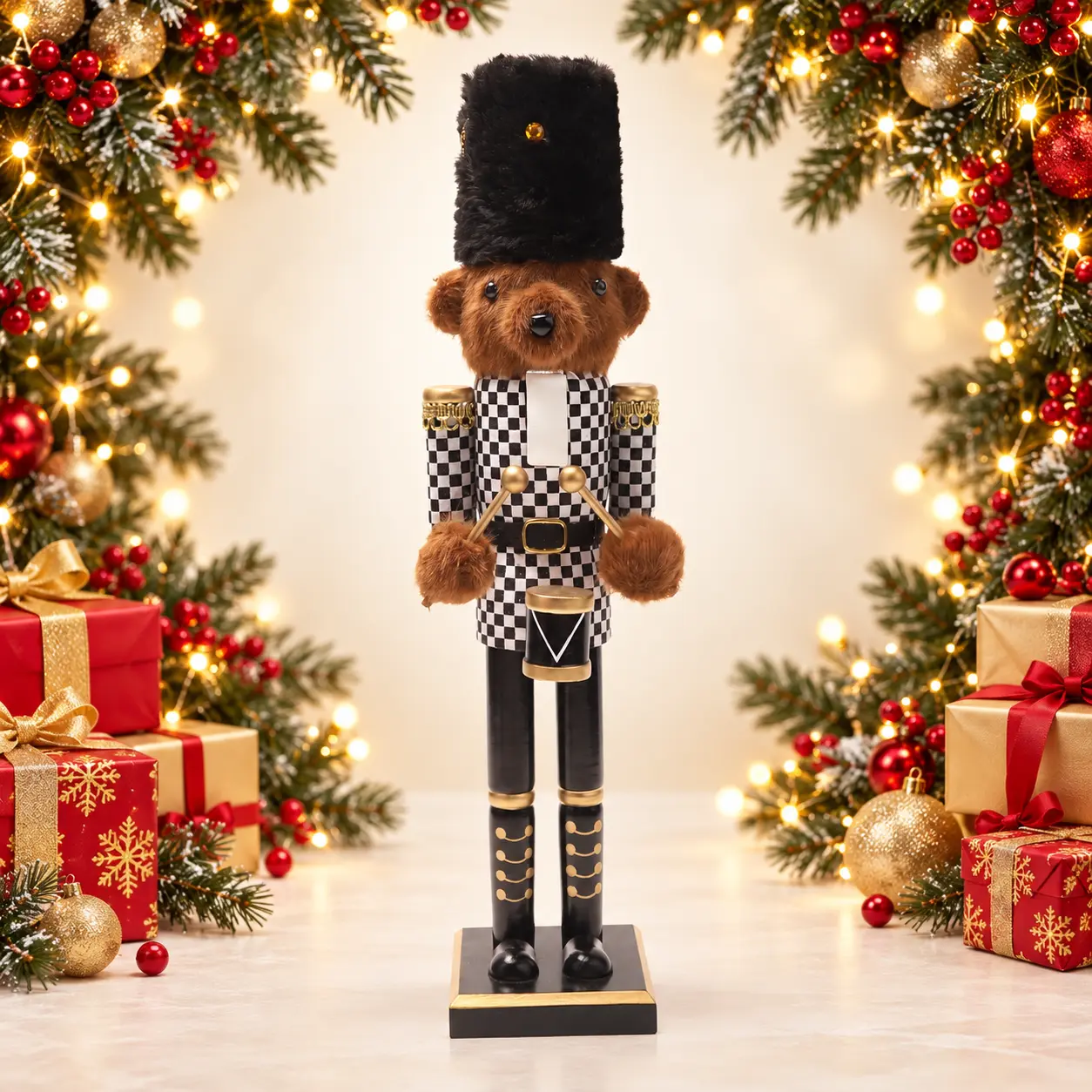 Nutcracker-Style Animal Christmas Figurine - Mouse, Bear, Dog Soldier Festive Decor, Freestanding Tabletop Ornament for Home, Mantel, 4 Styles Available