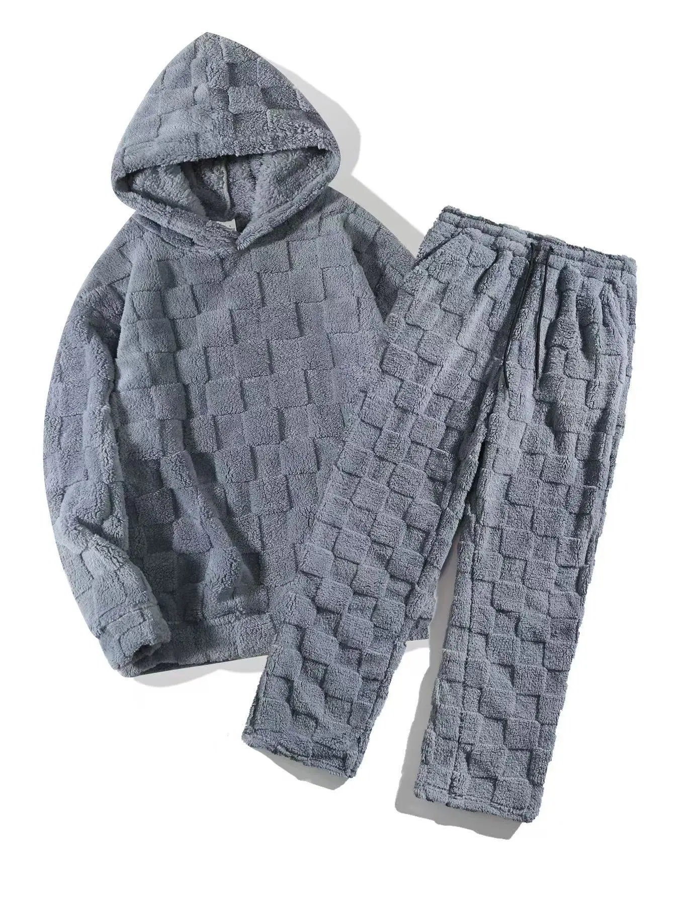 Men's Fall Winter Casual Hooded Jumper Set, Long Sleeve Fitted Top, Drawstring Pants, Soft Material, Warm and Comfortable
