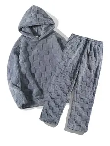 Men's Fall Winter Casual Hooded Jumper Set, Long Sleeve Fitted Top, Drawstring Pants, Soft Material, Warm and Comfortable