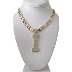 valdiviajewery #1772 Large Initial I Necklace and Pendant in 14k Gold Overlay High Quality