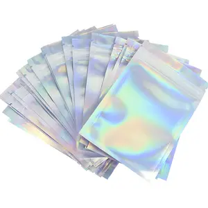 20count Iridescent Zip Lock Bags Pouches Cosmetic Plastic Laser Holographic Makeup Storage Bag Hologram Zipper Bags Gift Packaging