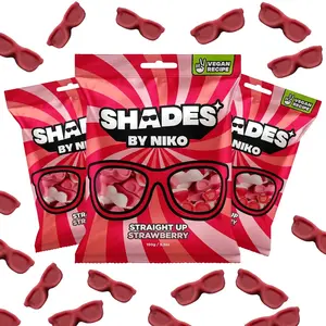 Shades by Niko Vegan Sweets 150g - Straight Up Strawberry - Plant-Based Gummy Candy, No Gelatin, Natural Fruit Flavours, Gluten-Free, Dairy-Free, Straight Up Strawberry 3 pack