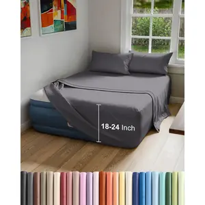 Air Mattress Sheet Set for Queen Size - 4 Piece Breathable & Cooling Sheets w/ Extra Deep Pockets - Fits Inflatable & Blow Up Air Mattresses Up to 24 Inches Thick - Soft and Wrinkle Free - Dark Grey