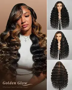 Megalook 6x5 invisible knots Glueless Auburn Highlights on Black Hair Body Wave Wig Invisible Knots Realistic Hairline