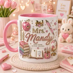 Personalized Teacher Mug 2D Printed 3D Effect, Custom Name Coffee Cup with Cute Apple Design for Teachers and Educators, Perfect for Back to School, Teacher Appreciation, Birthdays, Holidays, Meaningful Gift Idea
