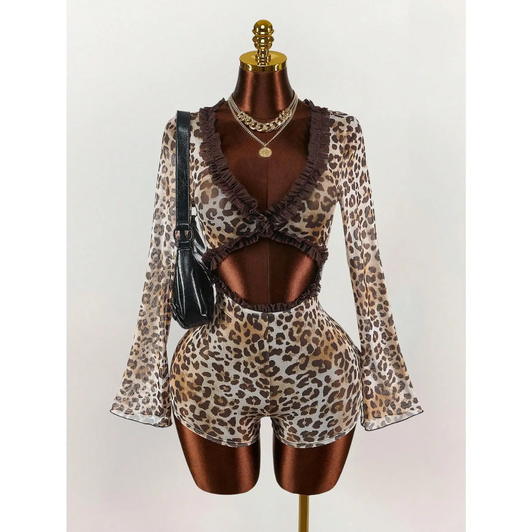 Vintage Leopard Print Sheer Low-Cut Jumpsuit with Y2K Inspired Relaxed Fit, All Day Comfort Design, one-piece wonder, effortless chic, streamlined style, versatile piece, trending now