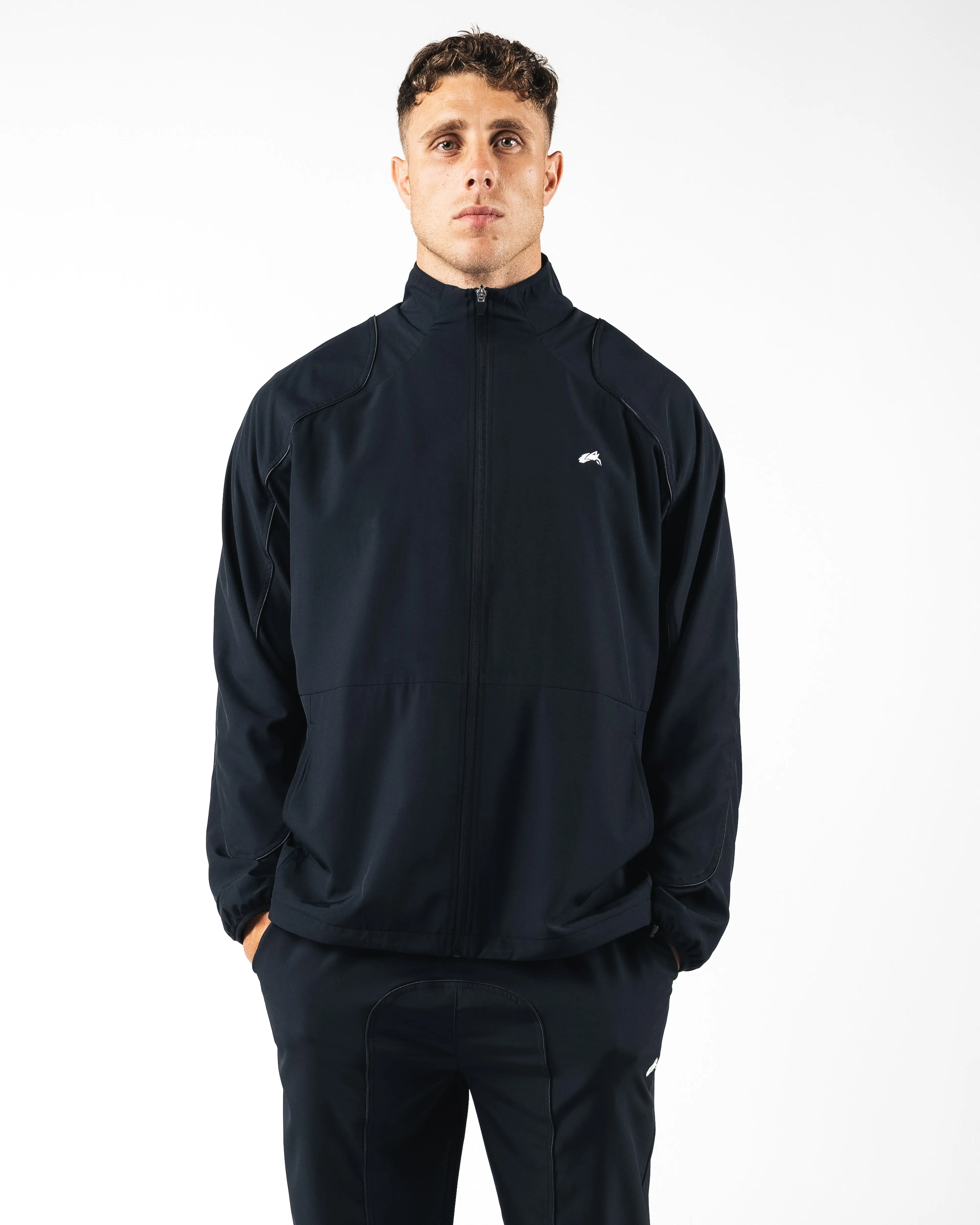 Alphalete Men's Club Training Jacket - Black, Full Zip Training Jacket, Oversized Fit, Drawstring Waist, Fleece Lined, Lightweight, Full Zip