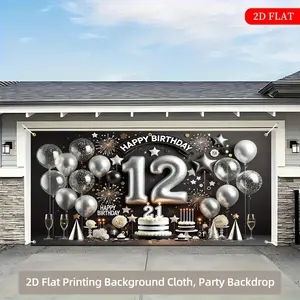 2D Flat, 1pc Extra Large Birthday Party Backdrop Banner - Birthday Decorations with Happy Birthday Text, Balloons, Stars - Heavy-Duty Polyester Fabric Poster for Indoor/Outdoor Parties, Wedding, Graduation, Anniversary - No Electricity Needed, Easy Hang