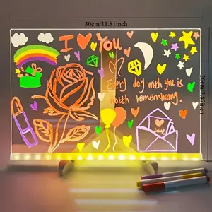 LED Light-Up Drawing Board with Erasable Acrylic Panel, 7-Color Pens & Night Light, LED Illumination, USB Powered for Creative Activities, Reusable Doodle Board with Stand, Acrylic Message Board, Professional Art Use