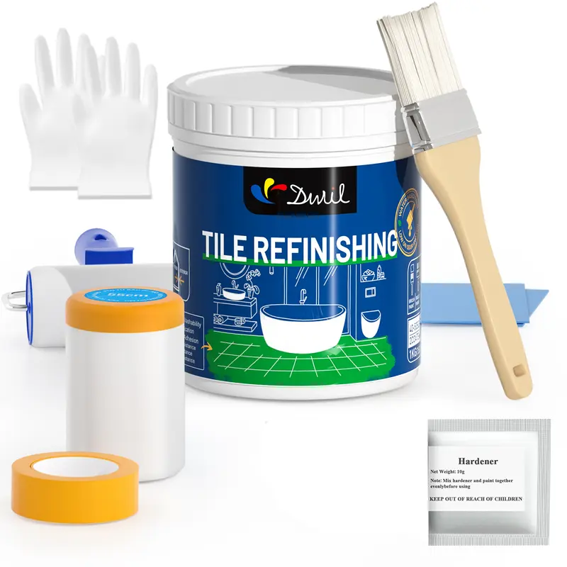 DWIL Tub Paint, Tub and Tile Refinishing Kit with Tools, White Bathtub Paint Water Based &Low Odor, Easy to Use for Sink Bathroom Shower, Semi-Gloss White 35oz/50-55sq.ft