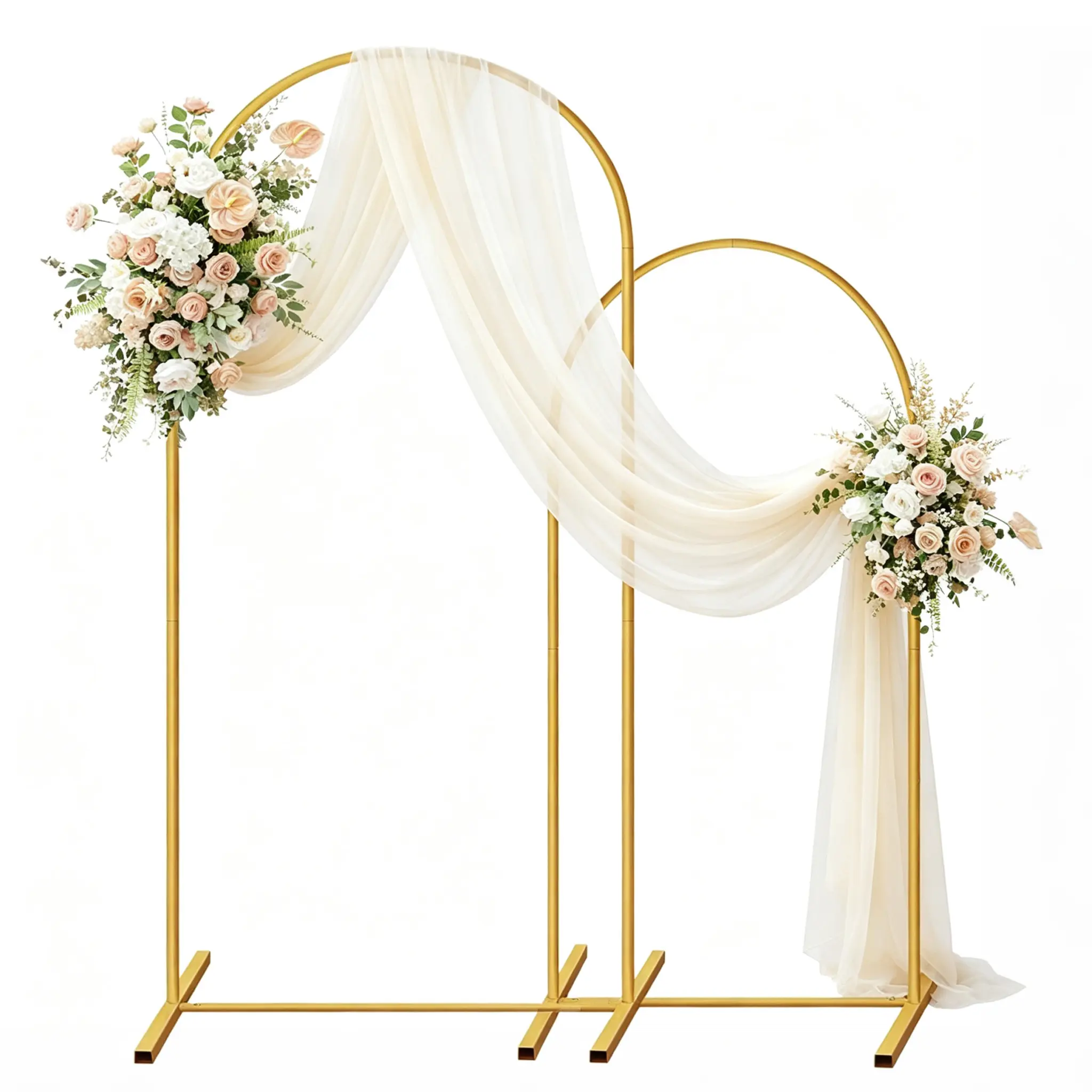 Gold Metal Wedding Arch Backdrop Stand Set (2 Pcs: 7.2FT, 6FT) - Durable Curved Door Arch, Floral-Friendly for Weddings, Baby Shower, Simple Elegance Home Decor, 1-Person Quick Setup, Metal for Long Use, Flowers & Garlands Compatible, High-Hardness