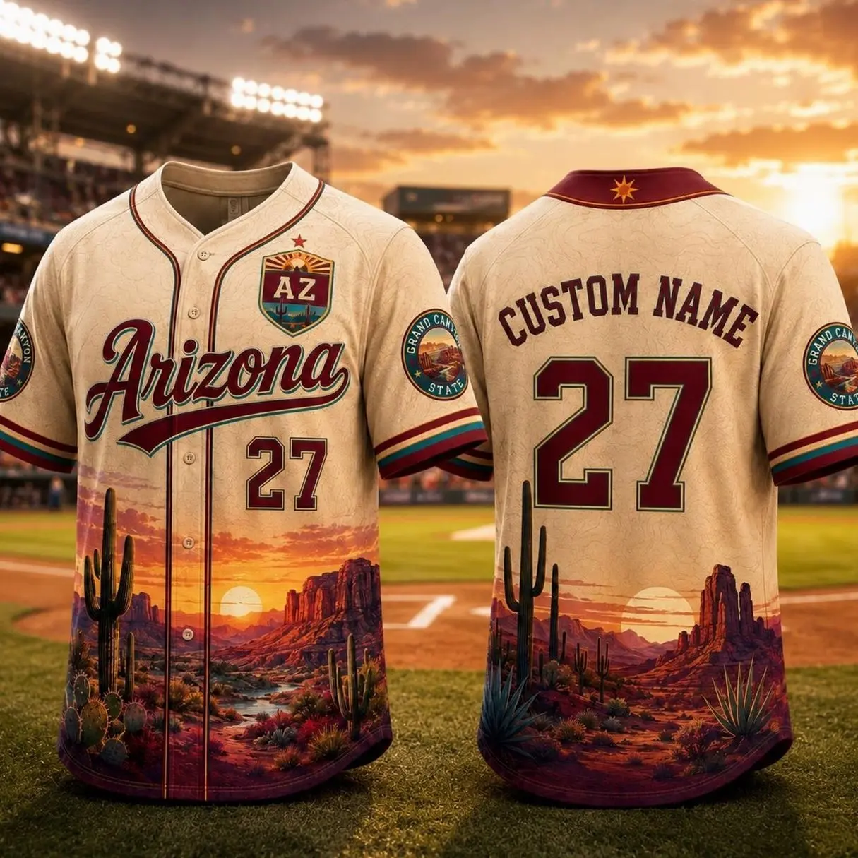 Custom Arizona Baseball Jersey, Personalized Name Number AZ Jersey Shirt, Desert Cactus Sunset Baseball Fan Gift, Game Day Apparel Men