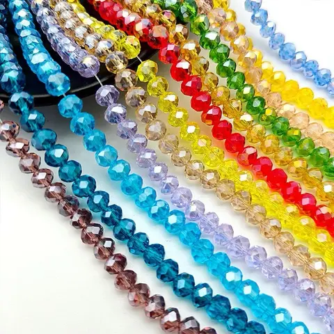 【C005】1 Kit Bulk Loose Crystal Glass Beads - 4mm Faceted Flat, 6mm Teardrop Cut Rondelle Form, Earthy Gem Accents for Jewelry Beads Making, Bracelet Crafting (AB Color)