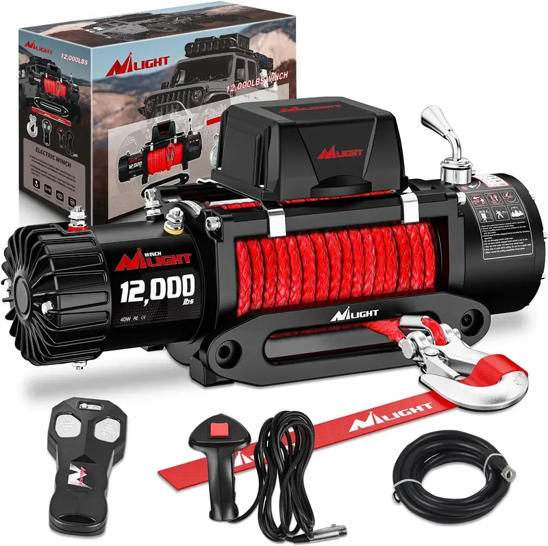 Nilight 12V Electric Winch 13000lbs ATV Trailer Winches with Synthetic Rope Fairlead Wired Handle & Infrared Remote Waterproof Winch for Truck Offroad