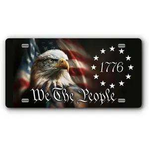 Patriotic Eagle Front License Plate, 6x12 Standard Size USA-Made Aluminum Vanity Tag, American Flag & Eagle Design, Easy-Install Universal Bumper Display for Cars/SUVs