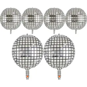 6PCS Silver Disco Ball Foil Balloons 4D Metallic Spheres 70s 80s 90s Birthday Bachelorette Decor