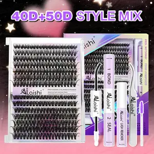 Ailaishi 40D+50D Lash Cluster Kit – 280 Pcs, D-Curl Lightweight Lashes, 9-16mm DIY, with Bond & Seal, Remover, Tweezers & Brush，Beginner-Friendly False Lashes for Daily Wear
