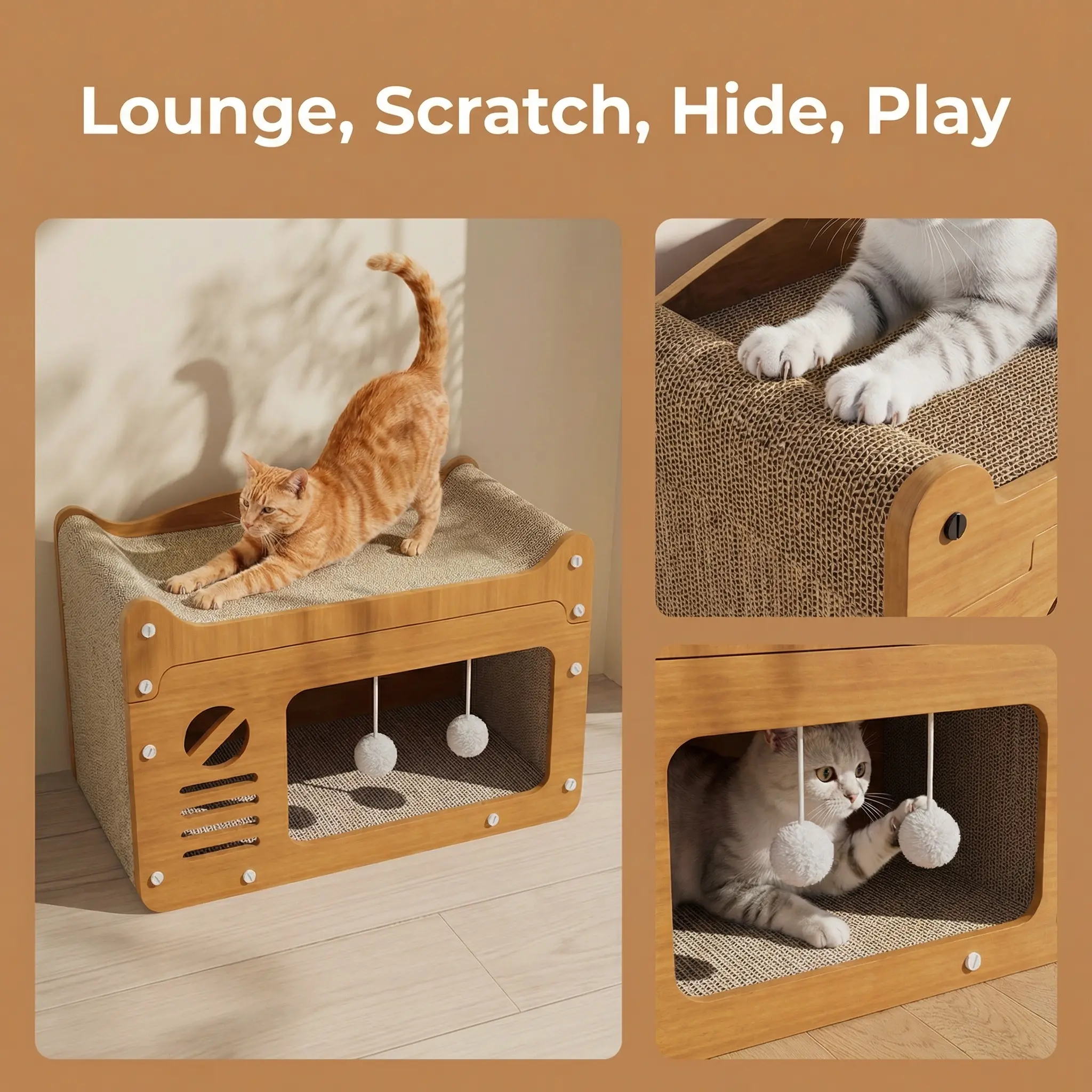 Durable Vertical Cat Scratching Post & Playhouse - Multi-Functional TV Design, Scratch-Resistant Cat Claw Toy for Active Kittens and Cats