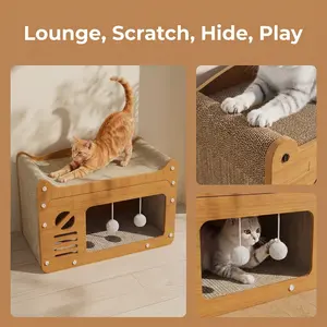 Durable Vertical Cat Scratching Post & Playhouse - Multi-Functional TV Design, Scratch-Resistant Cat Claw Toy for Active Kittens and Cats