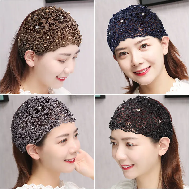 Women's New Plum Blossom Hollow-Out Bead Braided Wide Headband - Assorted Bead Bling Headbands, TikTok Popular Hair Accessory for Covering White Hair, Wide Headbands