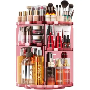 Rotating Makeup Organizer, DIY 9 Adjustable Layers Spinning Skincare Organizer, Bathroom Organizer with Brush Holder Perfume Tray