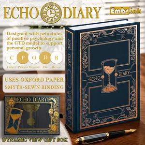 Echo Diary Guided Reflection Journal GTD Planner Hardcover Memory Book Smyth Sewn Lay Flat Notebook with Oxford Paper Scratch Off Weekly Challenges Moire Gift Box Self Growth Journal Daily Writing Diary Time Capsule Journal for Women and Men