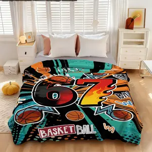 1 piece 67 graffiti style basketball element flannel blanket suitable for sofa, bedroom, travel and other occasions, soft skin-friendly cover blanket Multifunctional Blanket, Graffiti Design, Single Piece