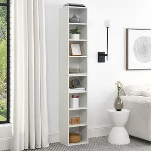 8-Tier Media Tower Rack, CD DVD Slim Storage Cabinet with Adjustable Shelves, Tall Narrow Bookcase Display Bookshelf for Home Office,Multi-functional double-decker bookcase