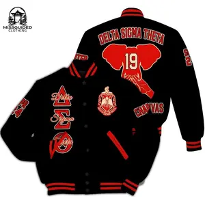 Ireishprint Delta Sigma Theta Custom Chapter Varsity Jacket, Personalized Elephant Hand Sign Black Varsity Jacket Delta Sigma Theta Sorority