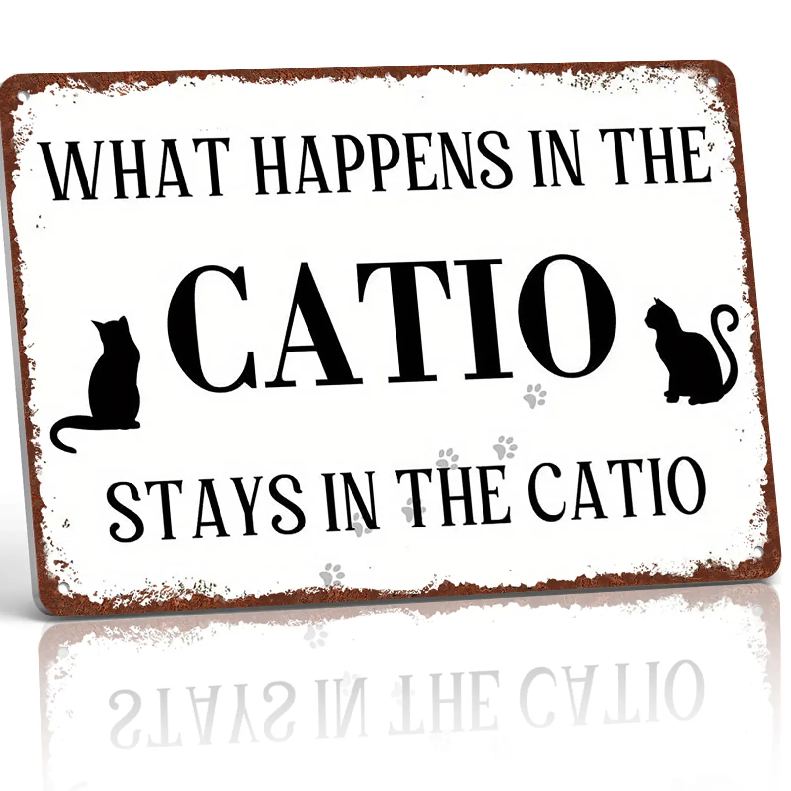 What Happens In The Catio Stays In The Catio 12x8 Inch Aluminum Metal Sign - Adorable Cat Lover Wall Decor for Catio, Backyard, Cat Room, Living Room - Retro Tin Sign Gift for Cat Owners and Feline Enthusiasts