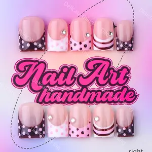 Delicatething Y2K Style Nail Set, Handmade Square Duckbill Nails, 4 Sizes XS S M L, Perfect Gift for Girls, Includes Jelly Glue Crystal Stick