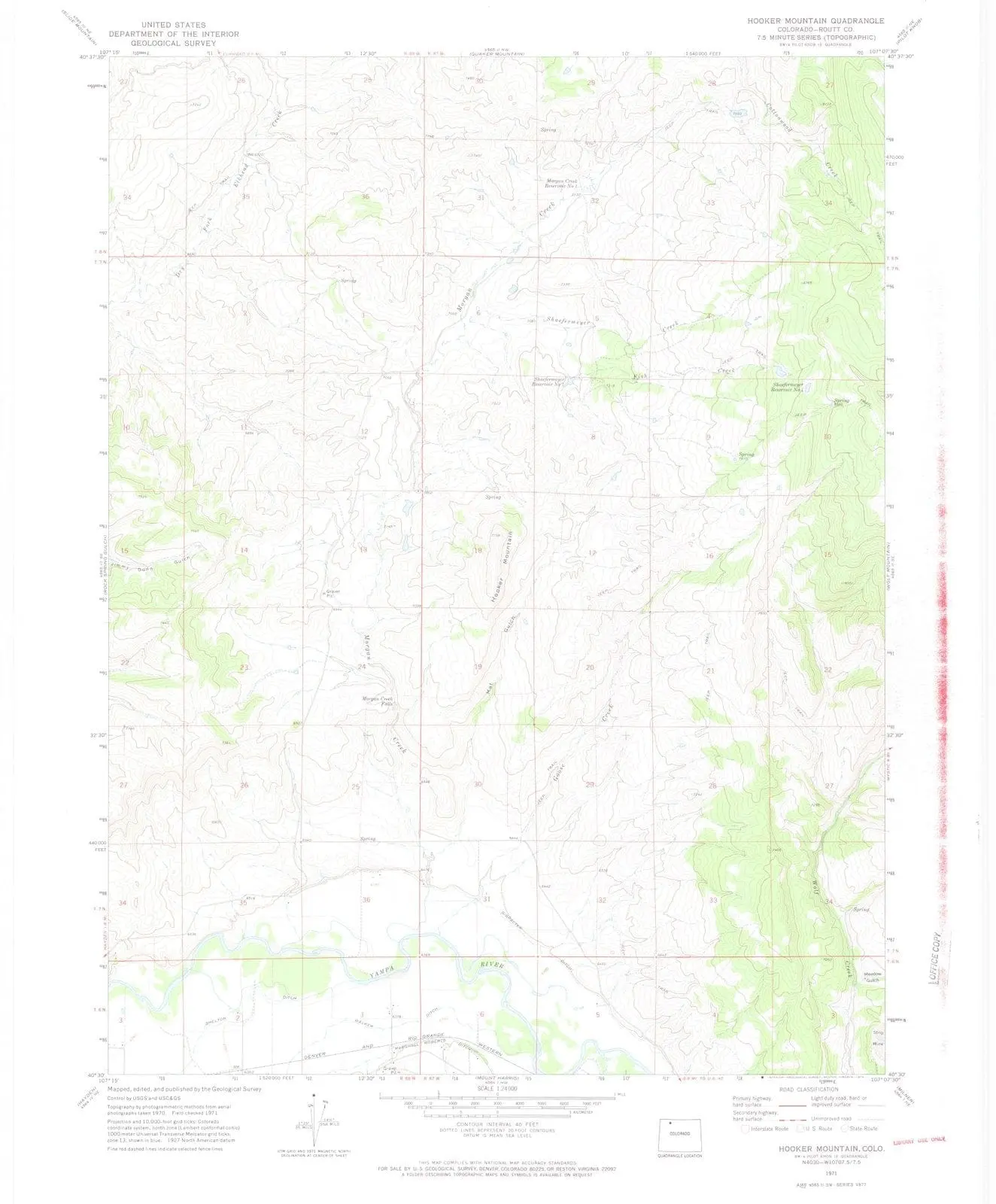 Hooker Mountain Colorado USGS Topographic Quadrangle Map, 1971, 1:24000