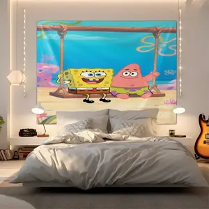 pongebob Squarepants Pattern Single-Sided Printed Tapestry, Fashionable Room Flag, Unique Wall Art In Living Room And Bedroom, Suitable As a Gift