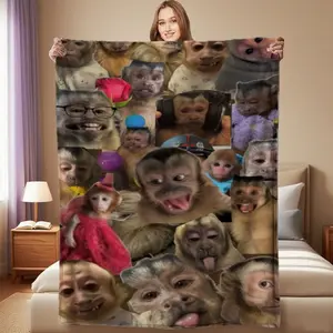 Funny Monkey Themed Thickened Blanket, Ultra Soft & Warm Fleece Throw for Sofa, Bed & Office, Quirky Aesthetic Room Decor, Perfect Graduation Gift, Birthday Surprise for Kids & Adults, Essential Summer Camping Blanket